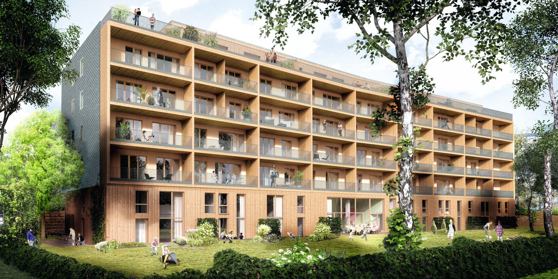 Architects impression of the Walden 48 timber multi-story building in Berlin, Germany 