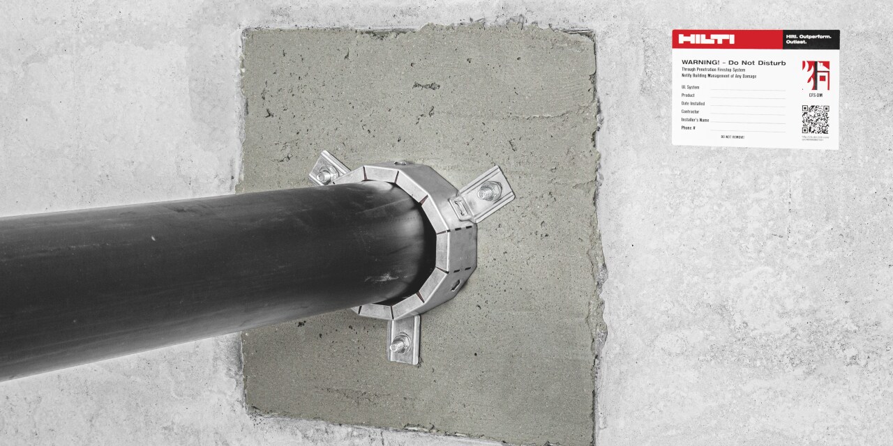 Photo of a CFS-B Firestop bandage and a CFS C-EL Firestop endless collar around mechanical pipes 