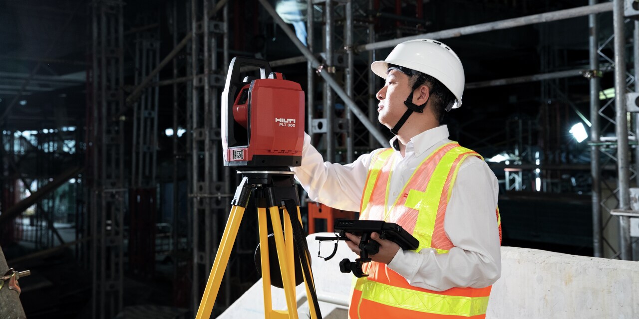 Layout tool (robotic total station with BIM capability) used for locating building elements on construction sites