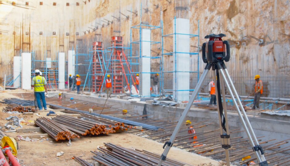 Hilti PR 30 being used at a jobsite for leveling application.
