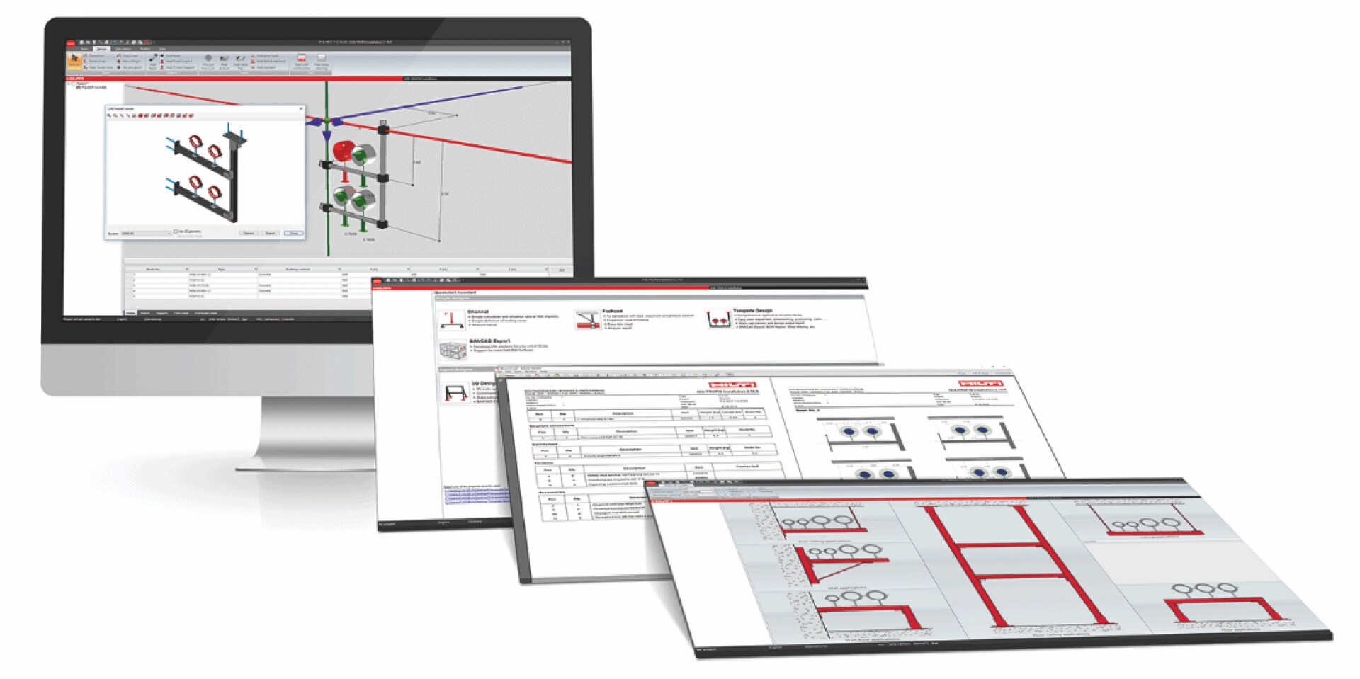 Hilti PROFIS Konstruktionssoftware auf einem Desktop-Computer