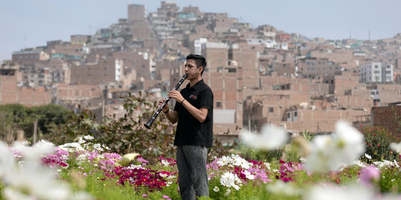 Athzel Pino (17) beneficiary of the Youth Orchestra "Sinfonia por el Peru" plays the clarinet in Lima, Peru