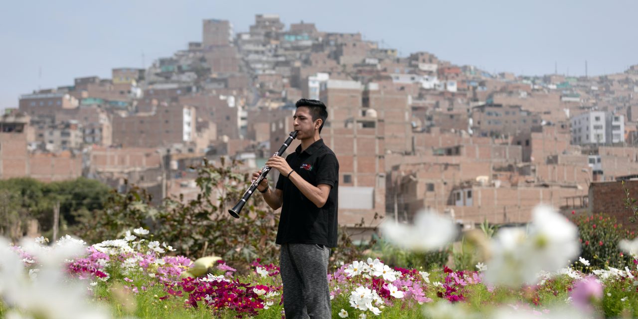 Athzel Pino (17) beneficiary of the Youth Orchestra "Sinfonia por el Peru" plays the clarinet in Lima, Peru