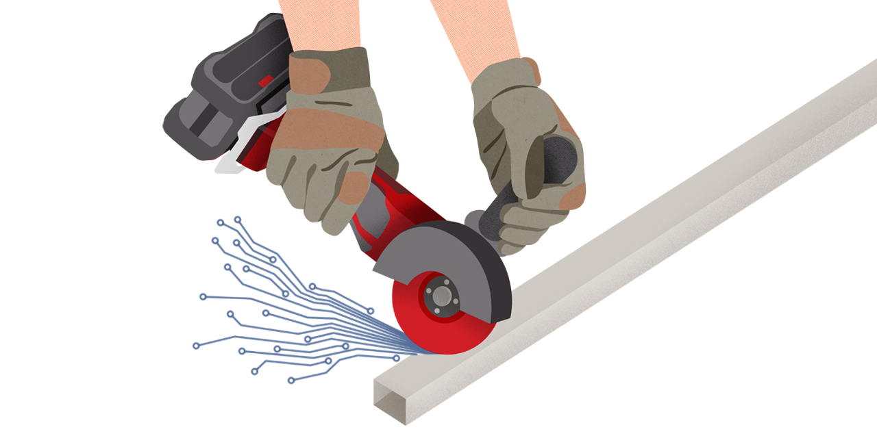 Illustration d'une découpe de rail à l'aide d'une meuleuse