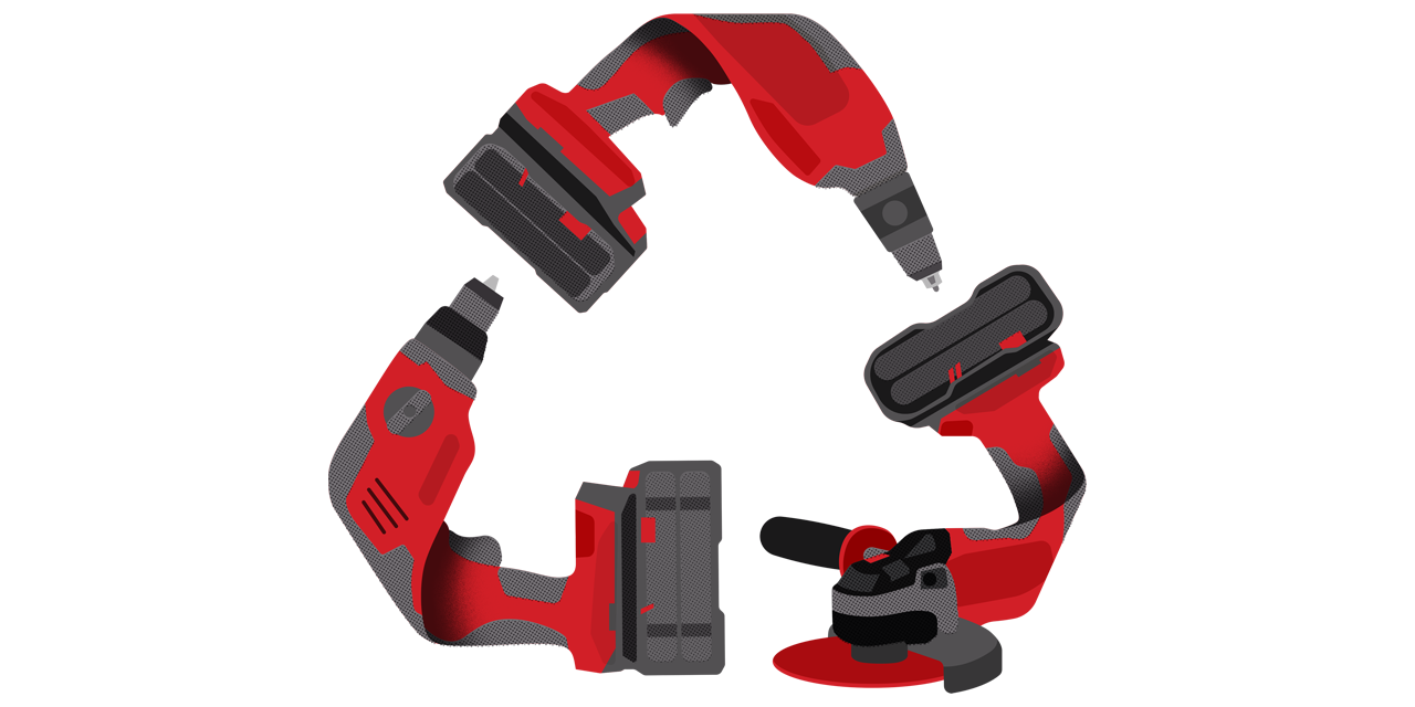 Illustration de la circularité avec des visseuses perceuses en rond