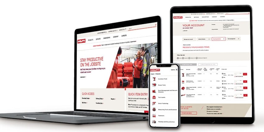 Hilti Online sur ordinateur, smartphone et tablette