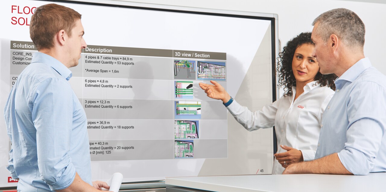 Gli ingegneri Hilti discutono un progetto MEP come prima fase di un flusso di lavoro BIM end-to-end