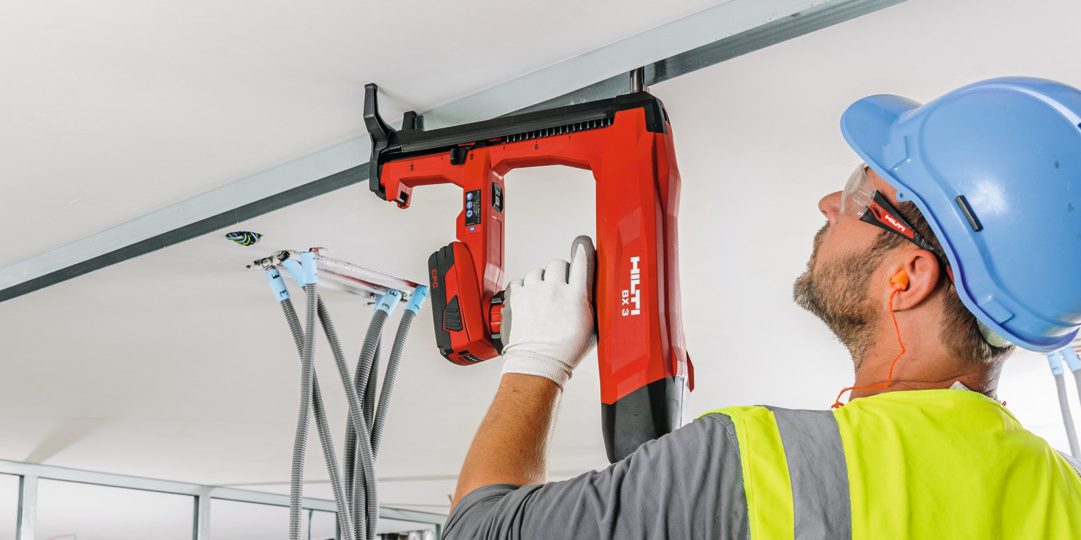 DX 5 F8, DX 5 F8, deflection head, track fastening to ceiling, interior finishing, X-U concrete nail