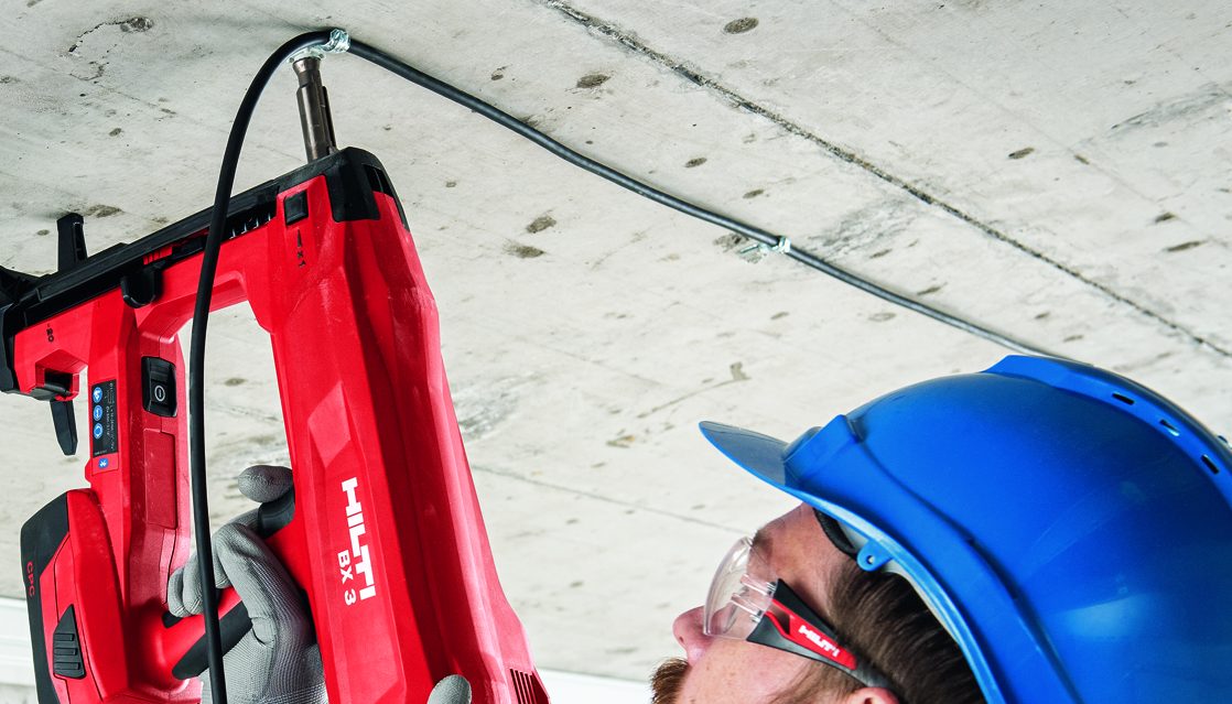 DX 5 F8, DX 5 F8, deflection head, track fastening to ceiling, interior finishing, X-U concrete nail