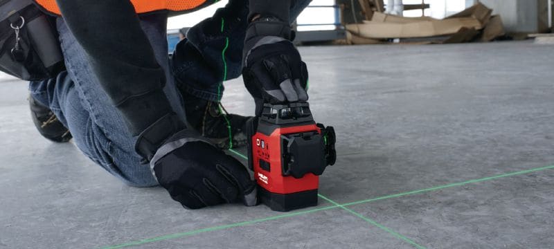 PM 30-MG Multi-line laser level Compact multi-line laser - 3x360° self-levelling green lines for faster levelling, aligning and squaring (12V battery platform) Applications 1